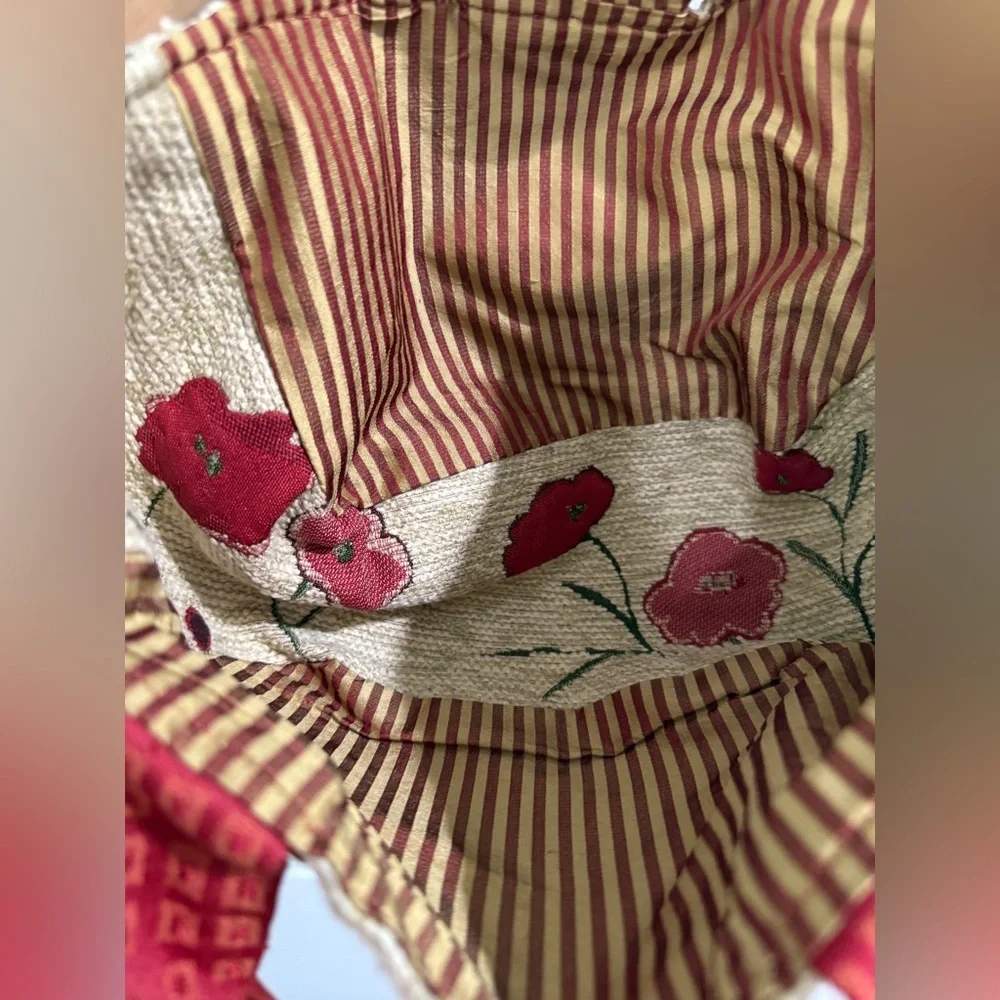 Floral Red Cream Tapestry Handmade Small Women's Bag cottage prarie